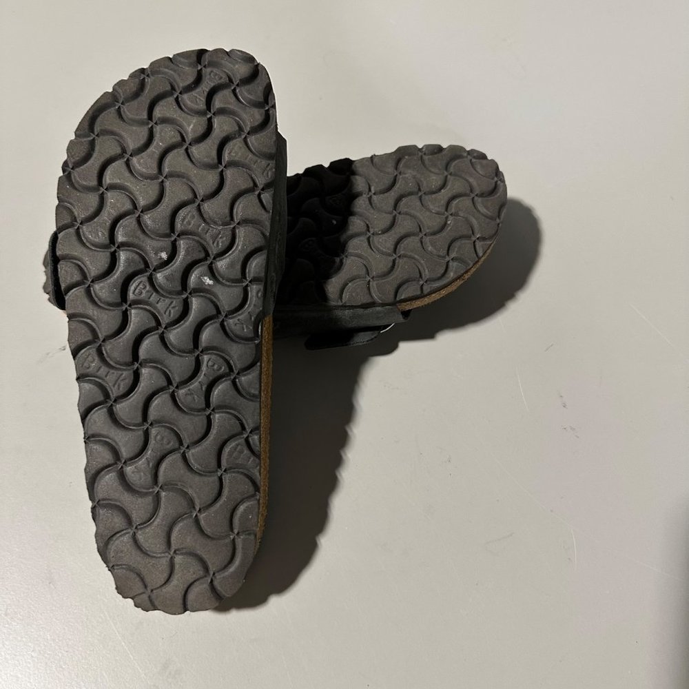 Birkenstock Black Single Strap Slide Sandal with Silver Buckle - Picture 7 of 7